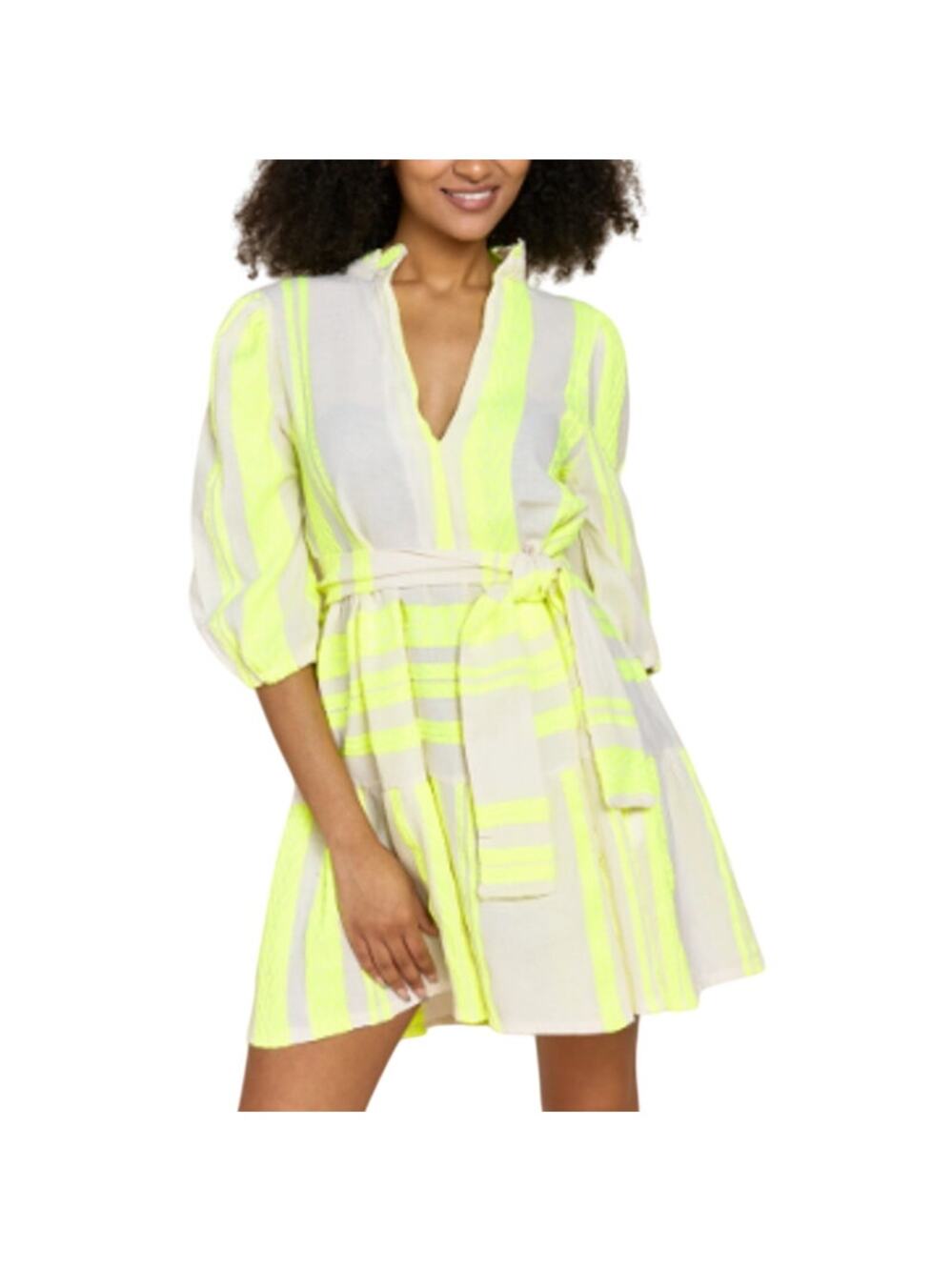 Sofia Made in Italy SM Salta Tiered Mini Dress Yellow Beige Cotton Travel